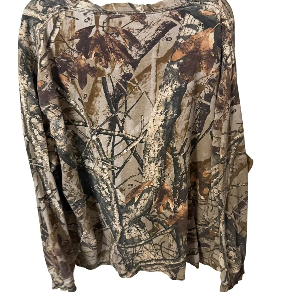 Vintage Camo Long Sleeve Pocket T Shirt Distressed Grunge Hunting Tee Oversized